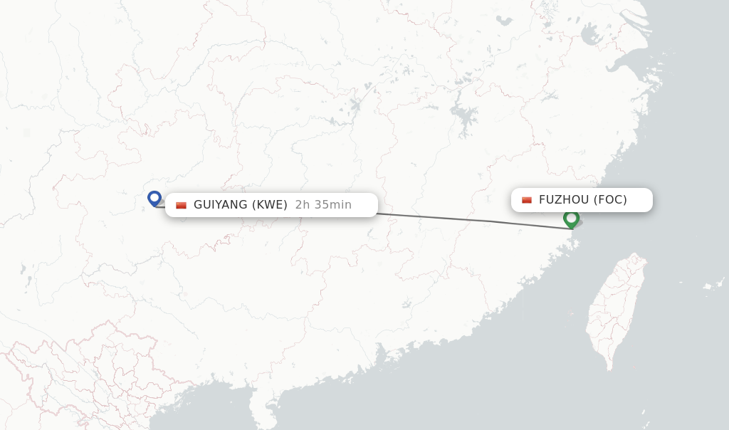 Flights from Fuzhou to Guiyang route map