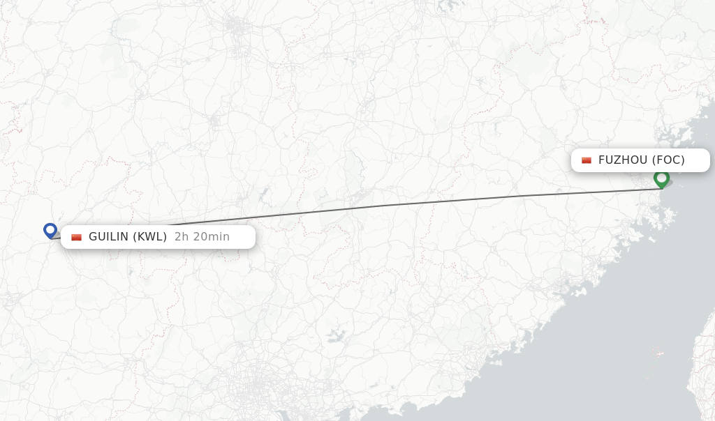 Flights from Fuzhou to Guilin route map