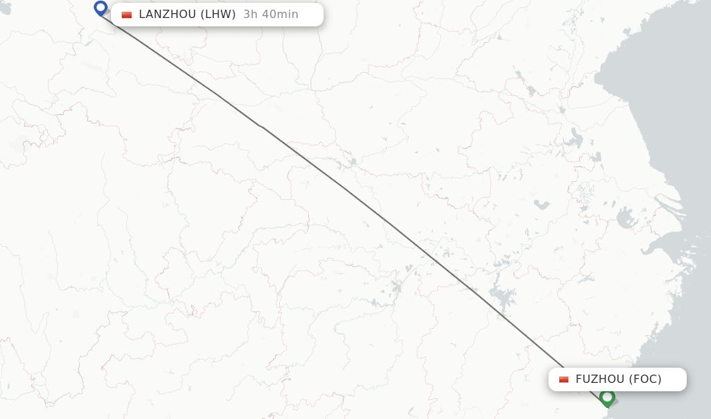 Flights from Fuzhou to Lanzhou route map