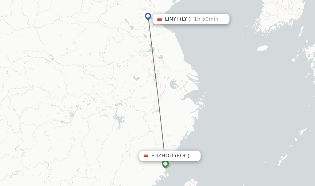 Flights from Fuzhou to Linyi route map
