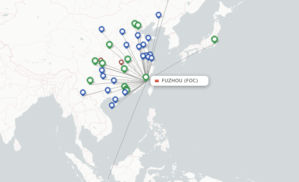 Route map with flights from Fuzhou with Xiamen Airlines