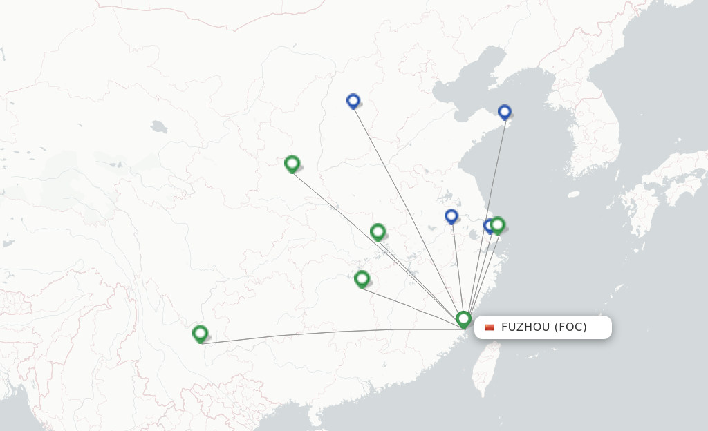 Route map with flights from Fuzhou with China Eastern Airlines