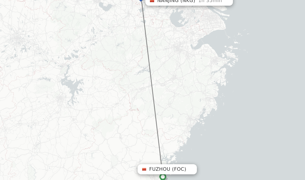 Flights from Fuzhou to Nanjing route map