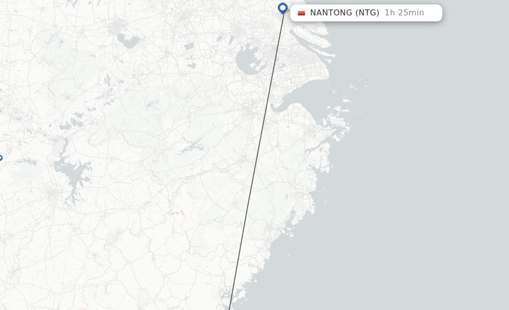 Flights from Fuzhou to Nantong route map