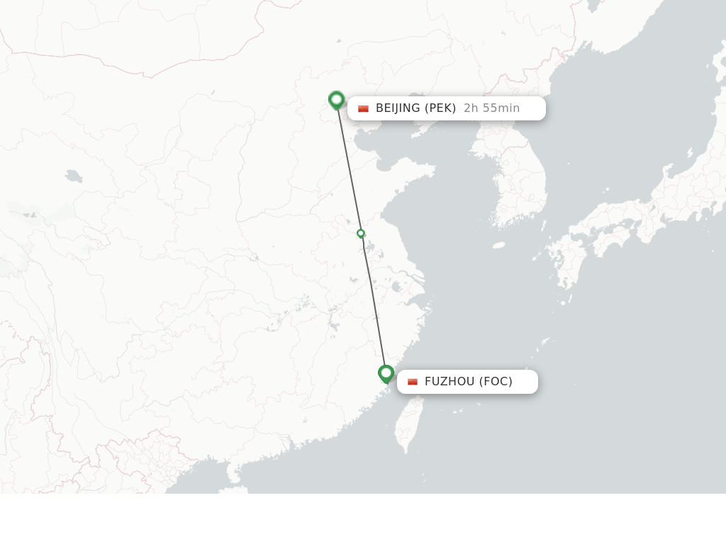 Flights from Fuzhou to Beijing route map