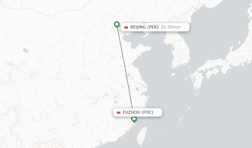 Flights from Fuzhou to Beijing route map