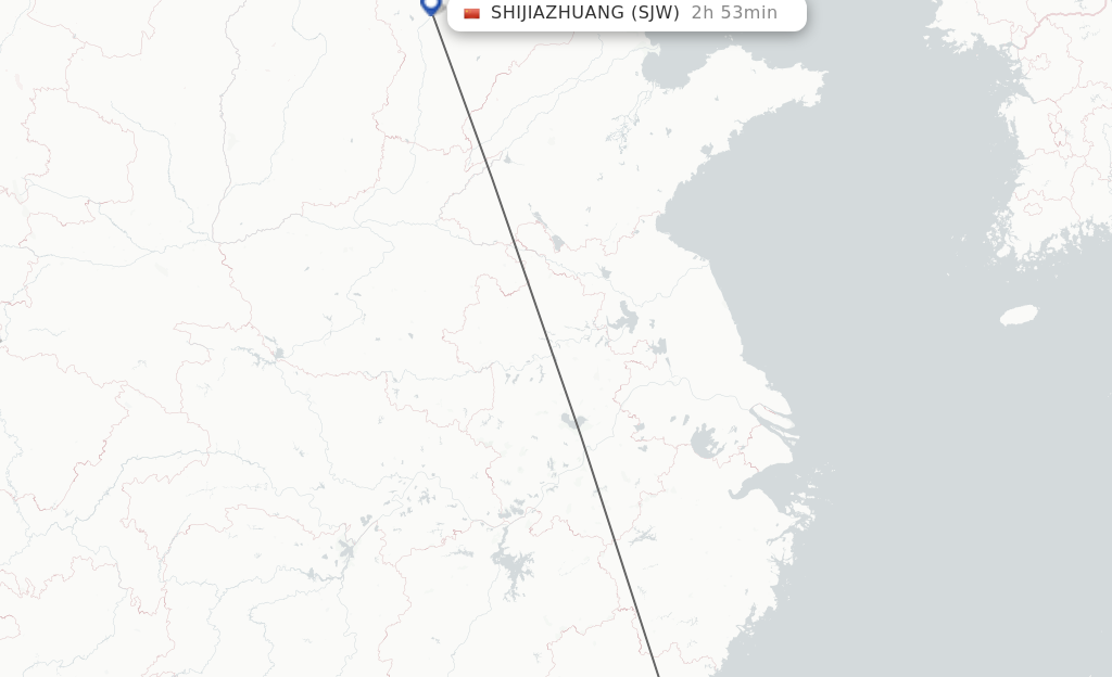 Flights from Fuzhou to Shijiazhuang route map