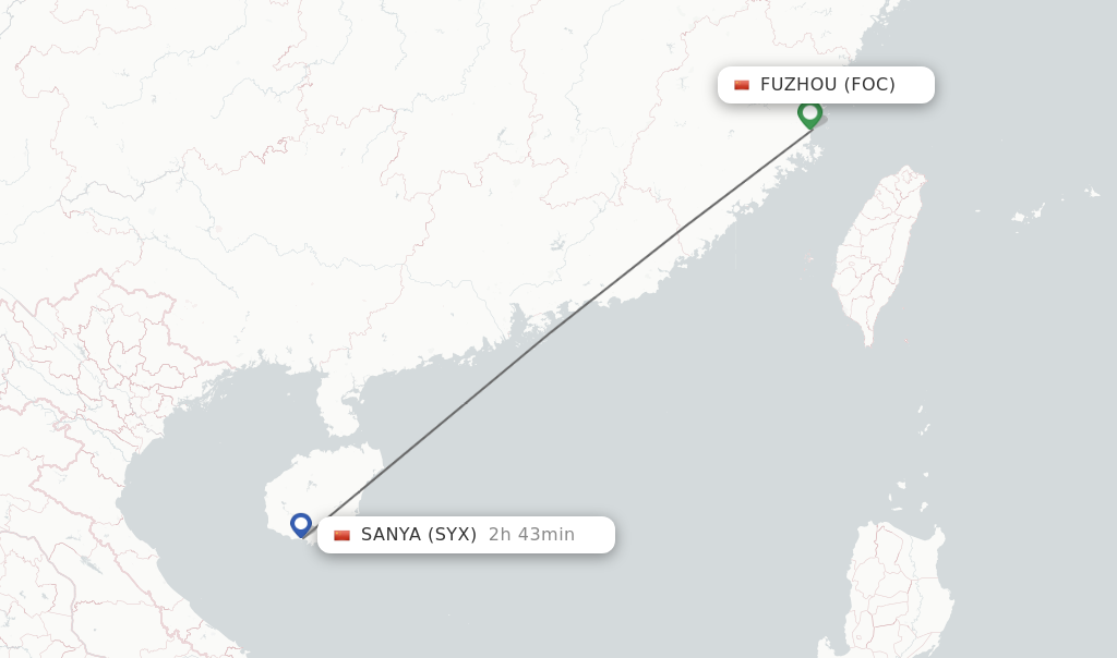 Flights from Fuzhou to Sanya route map