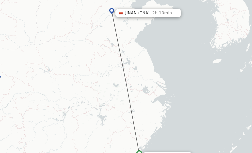 Flights from Fuzhou to Jinan route map