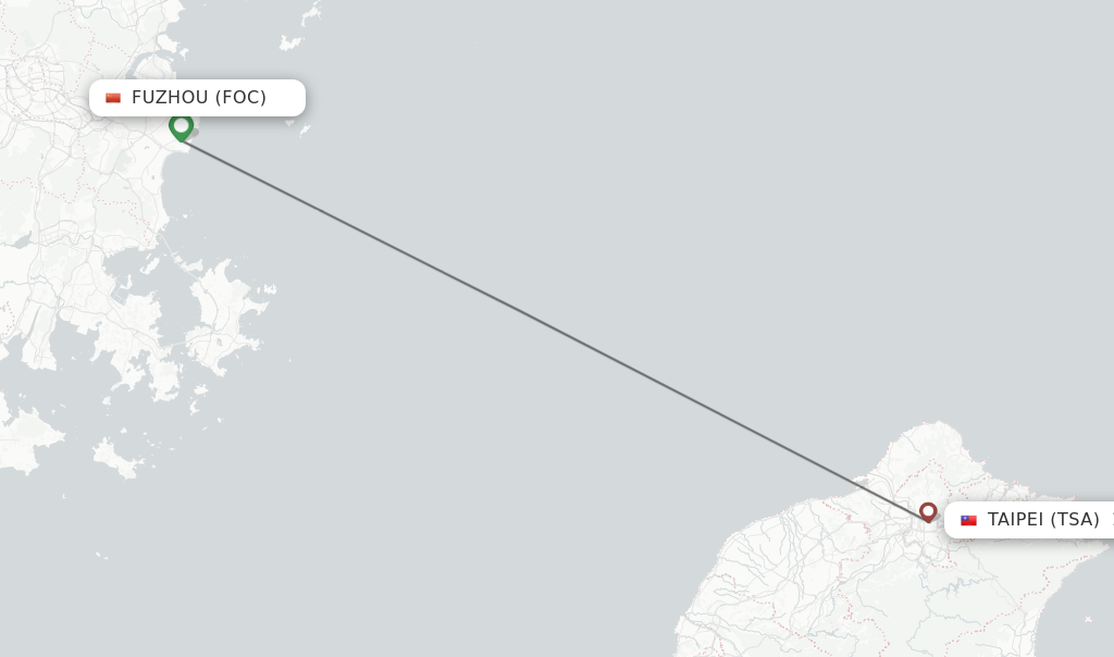 Flights from Fuzhou to Taipei route map