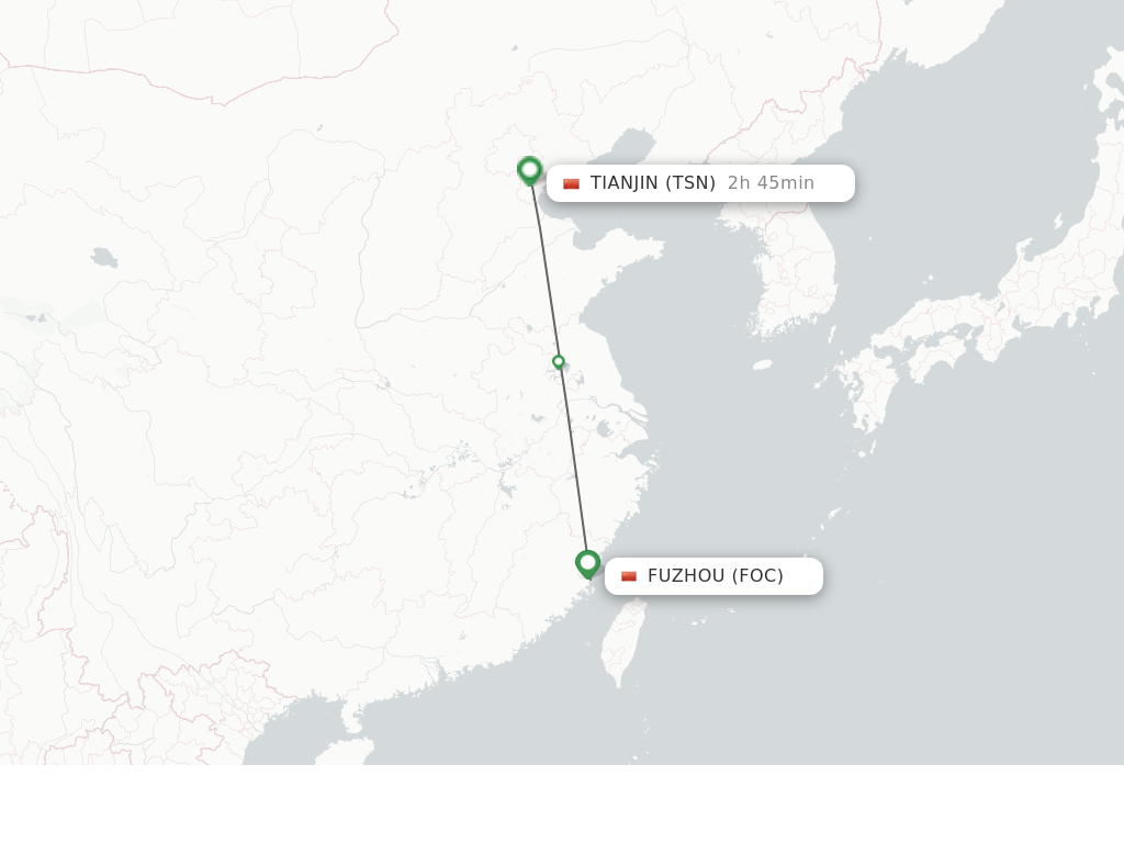 Flights from Fuzhou to Tianjin route map
