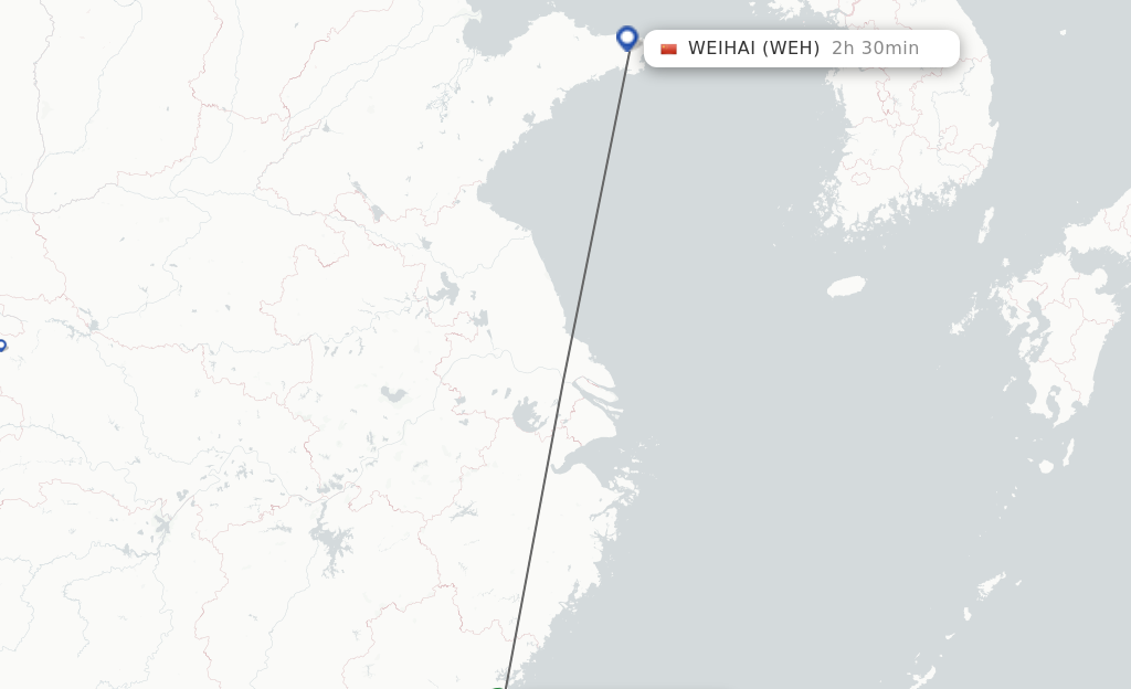 Flights from Fuzhou to Weihai route map
