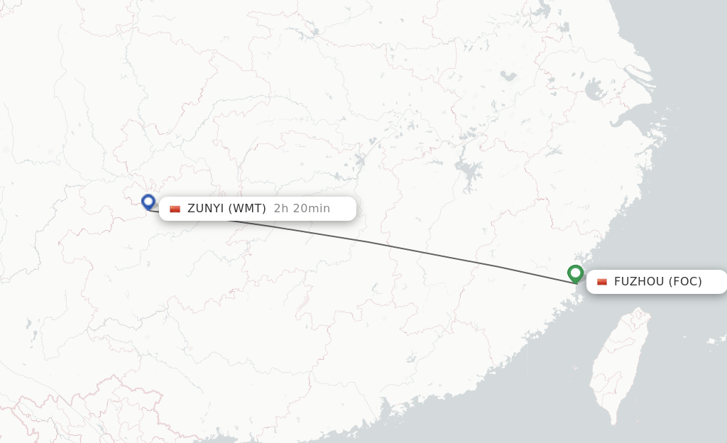 Flights from Fuzhou to Zunyi route map
