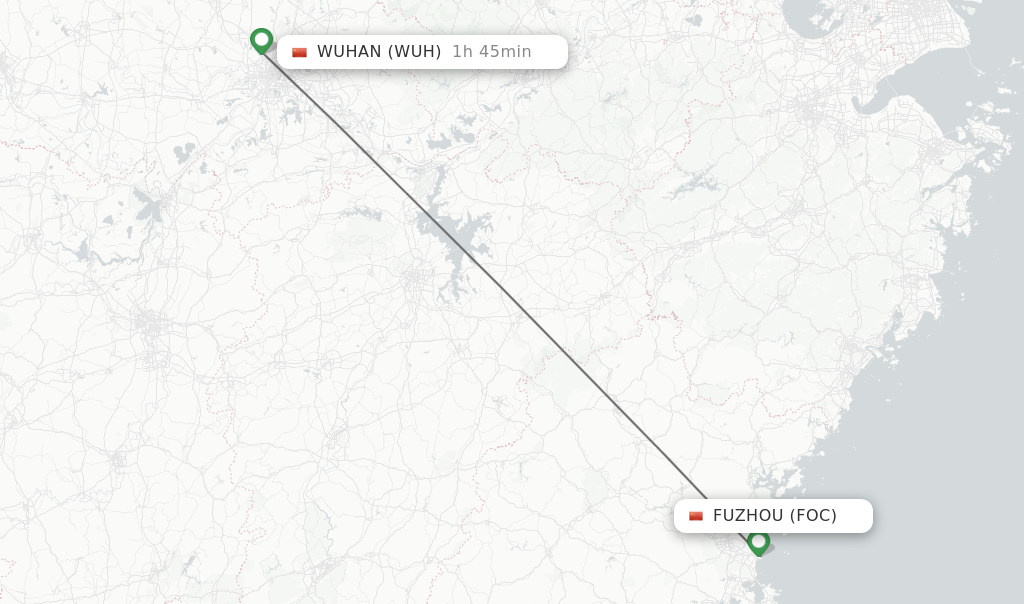 Flights from Fuzhou to Wuhan route map