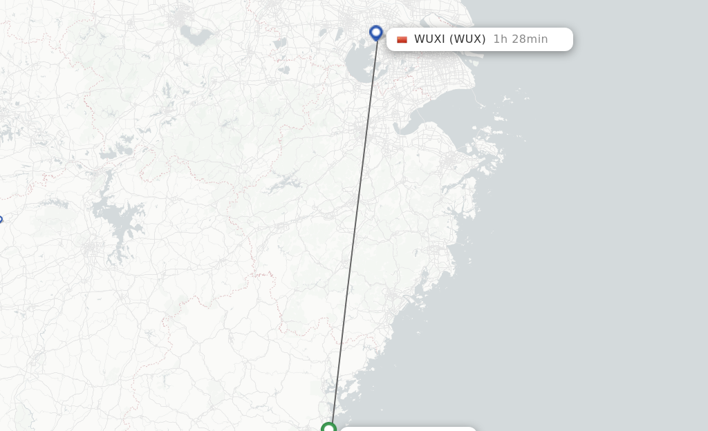 Flights from Fuzhou to Wuxi route map