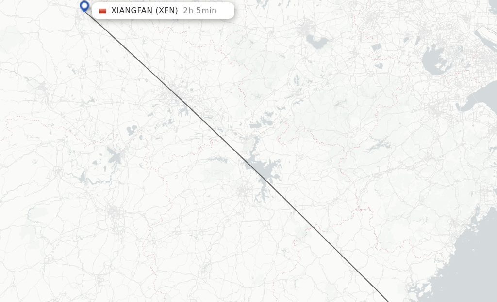 Flights from Fuzhou to Xiangyang route map