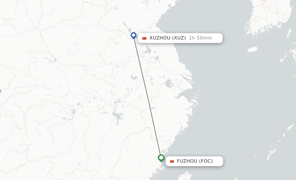 Flights from Fuzhou to Xuzhou route map