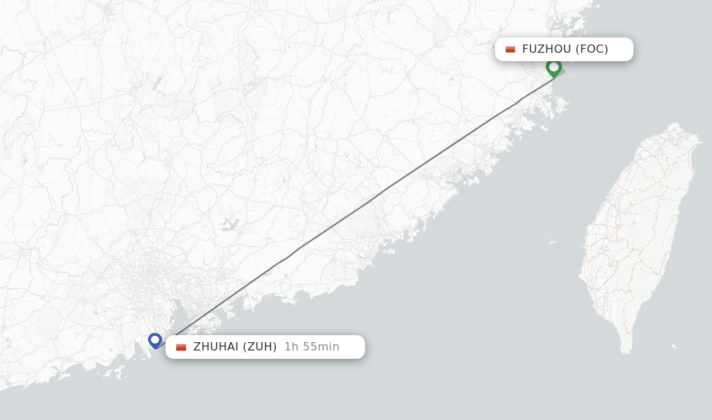 Flights from Fuzhou to Zhuhai route map