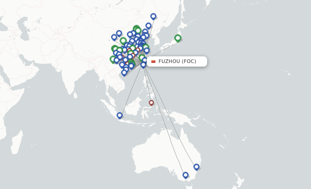 Flights from Fuzhou to Sapporo route map