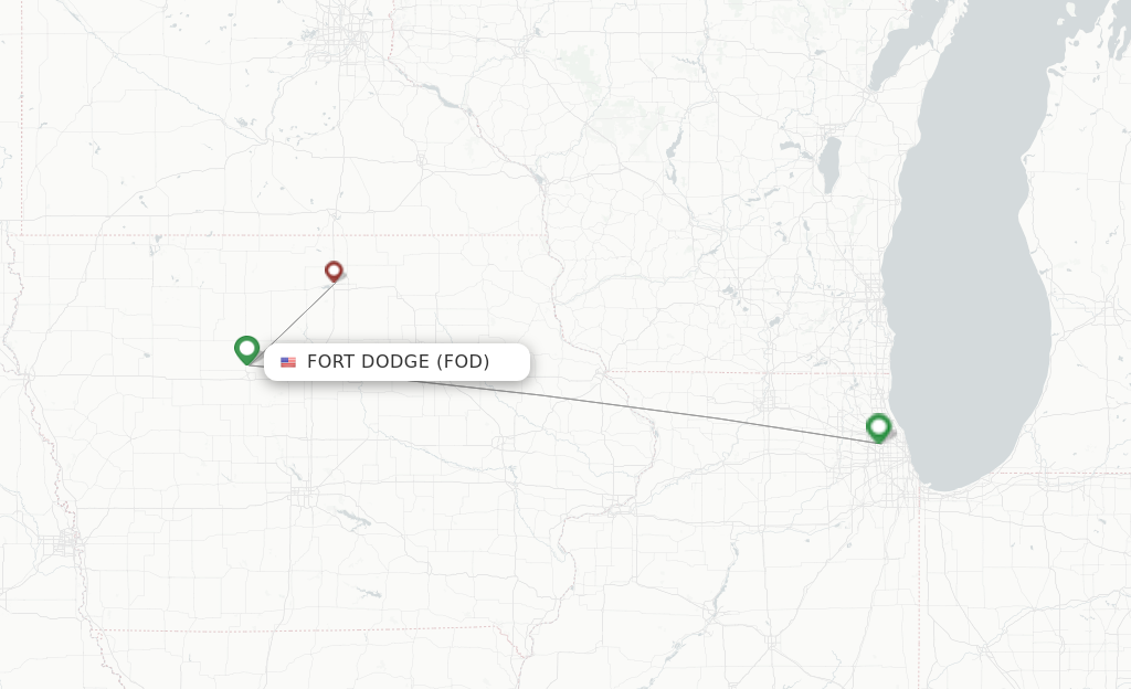 Route map with flights from Fort Dodge with United