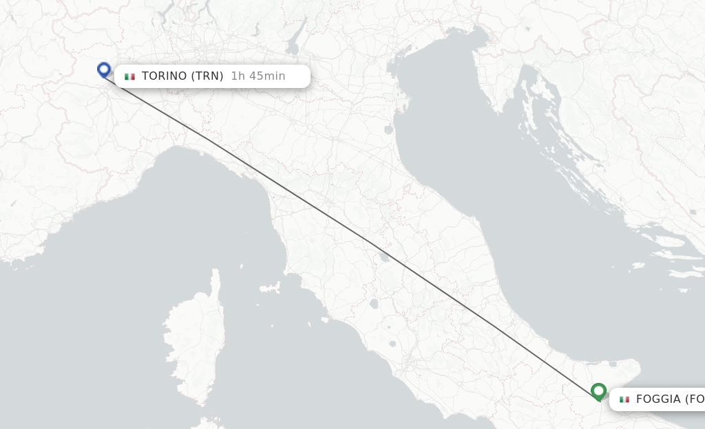 Flights from Foggia to Torino route map