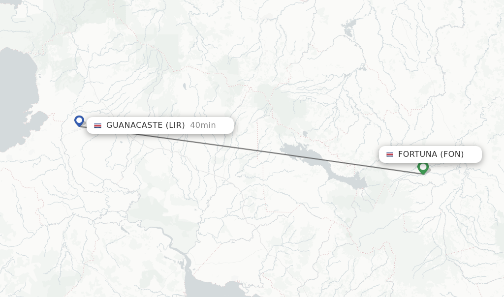 Flights from Fortuna to Guanacaste route map
