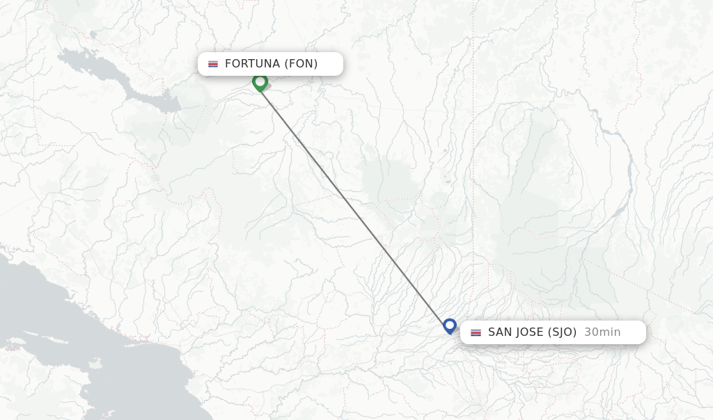Flights from Fortuna to San Jose route map