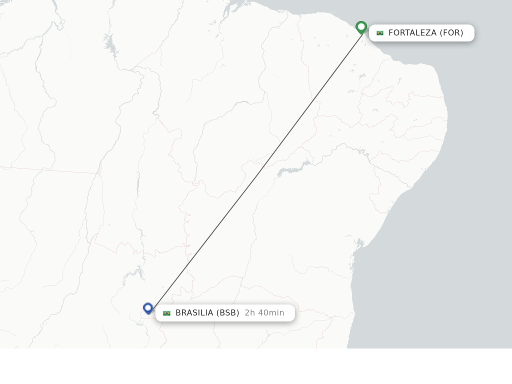 Flights from Fortaleza to Brasilia route map