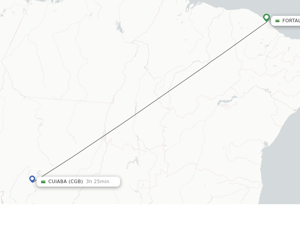 Flights from Fortaleza to Cuiaba route map
