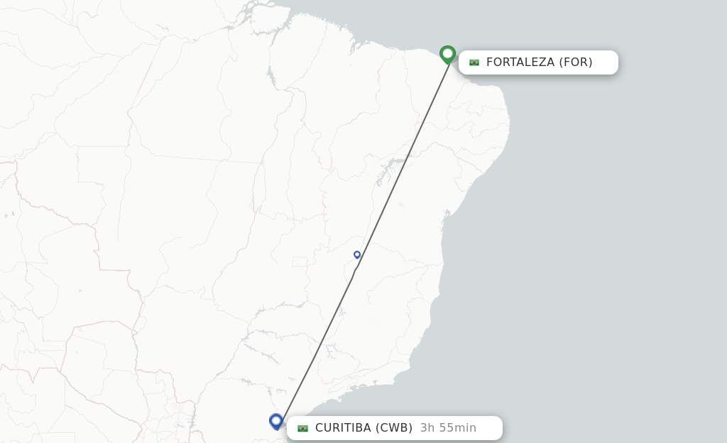 Flights from Fortaleza to Curitiba route map