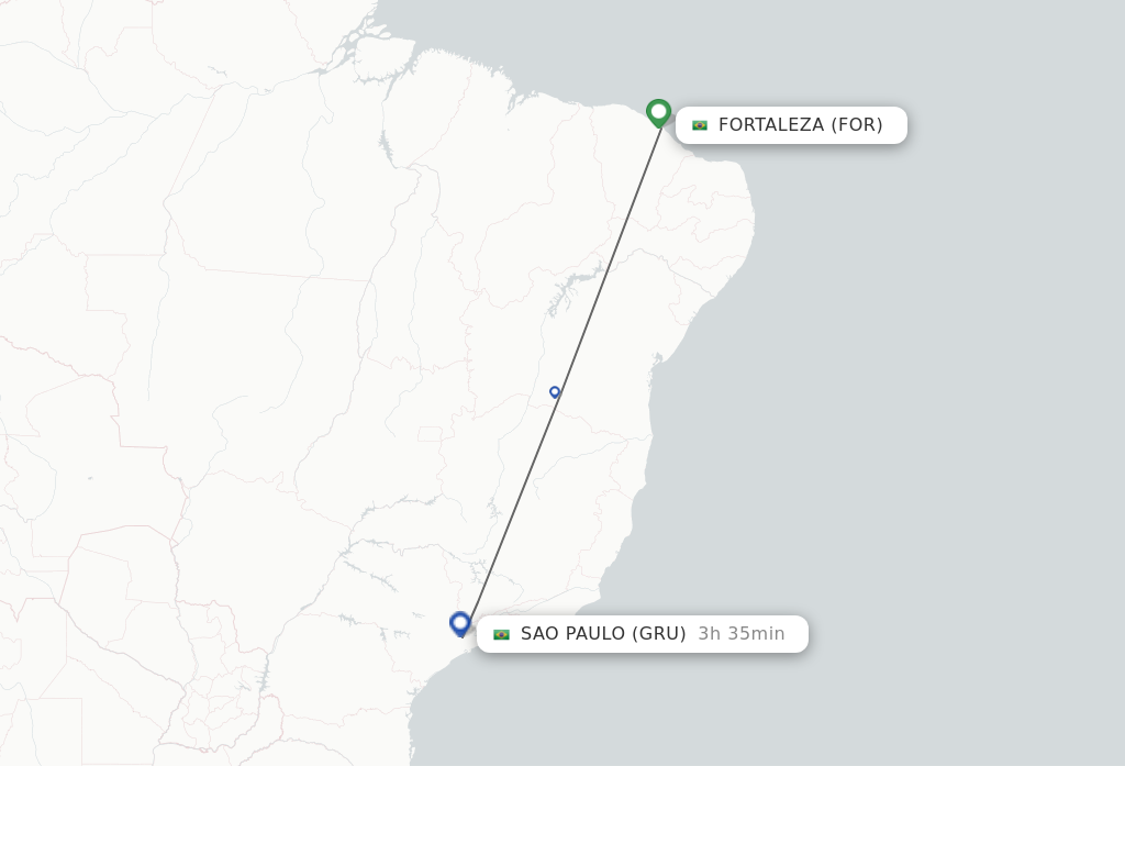 Flights from Fortaleza to Sao Paulo route map