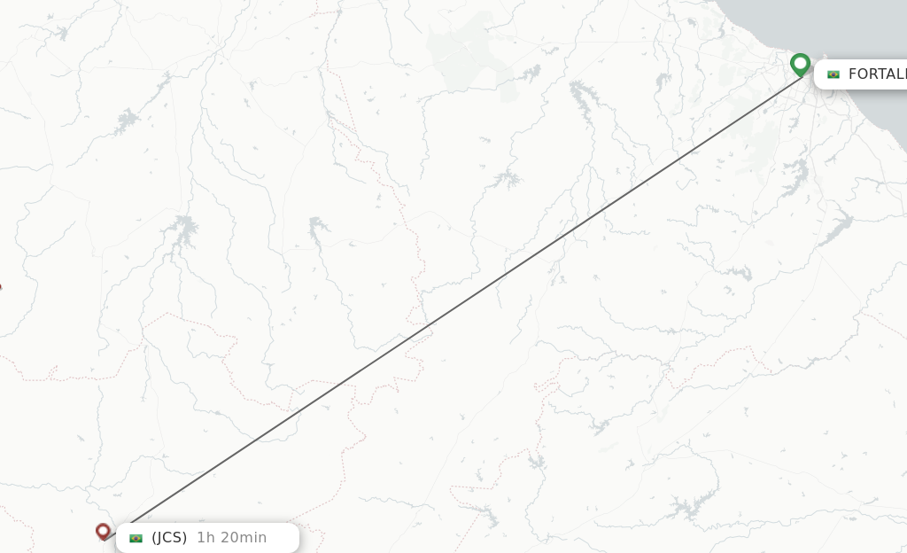 Flights from Fortaleza to Crateus route map