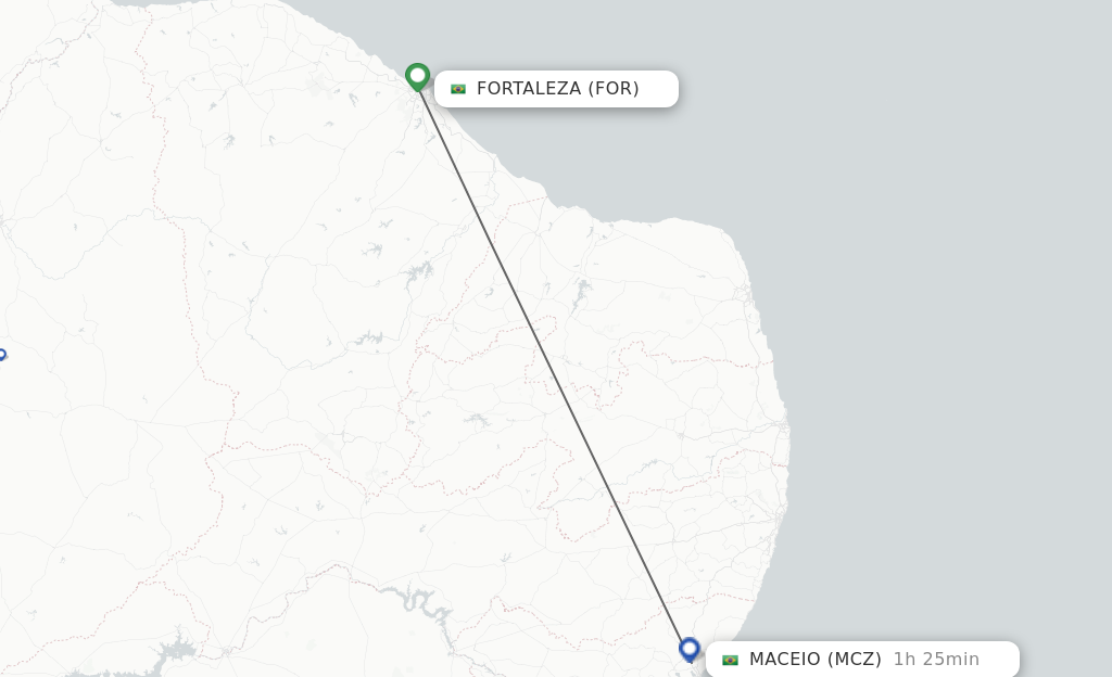 Flights from Fortaleza to Maceio route map