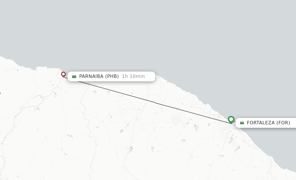Flights from Fortaleza to Parnaiba route map