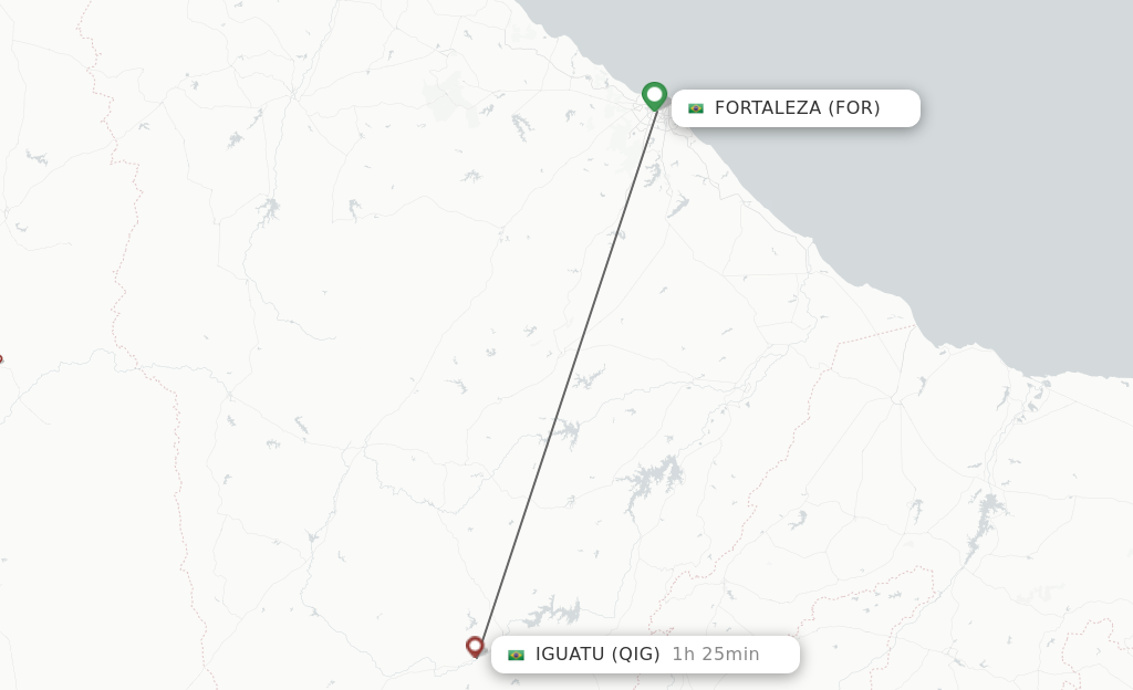 Flights from Fortaleza to Iguatu route map