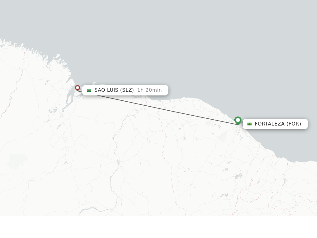 Flights from Fortaleza to Sao Luiz route map