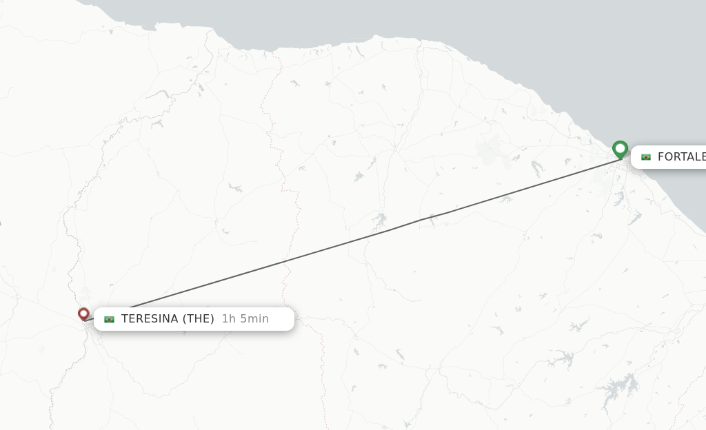 Flights from Fortaleza to Teresina route map