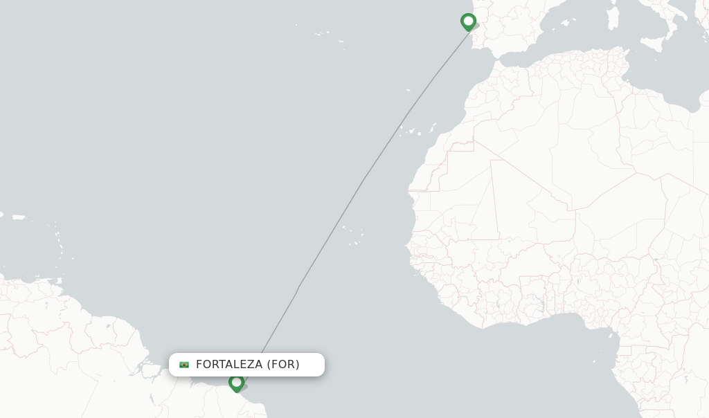 Route map with flights from Fortaleza with TAP