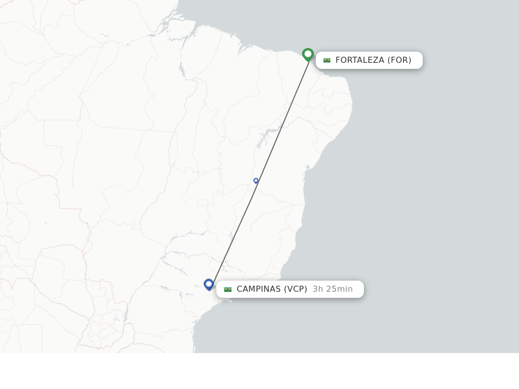 Flights from Fortaleza to Campinas route map