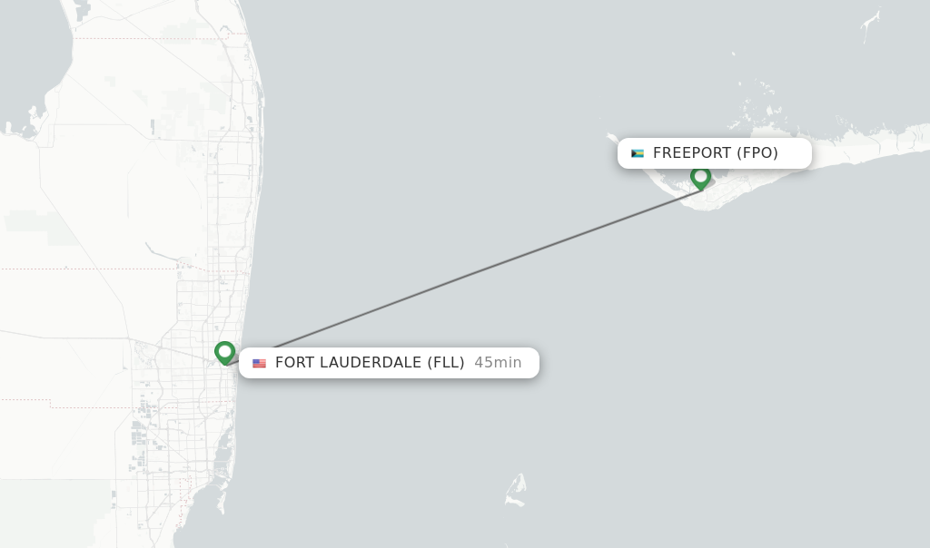 Flights from Freeport to Fort Lauderdale route map