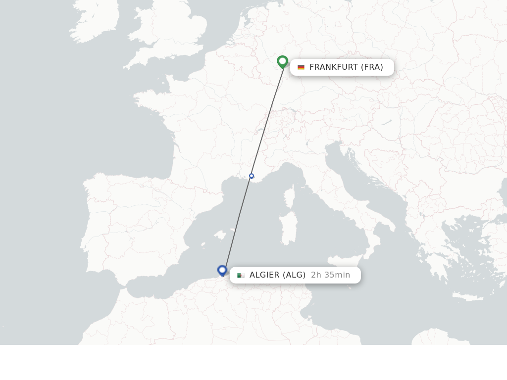 Flights from Frankfurt to Algier route map
