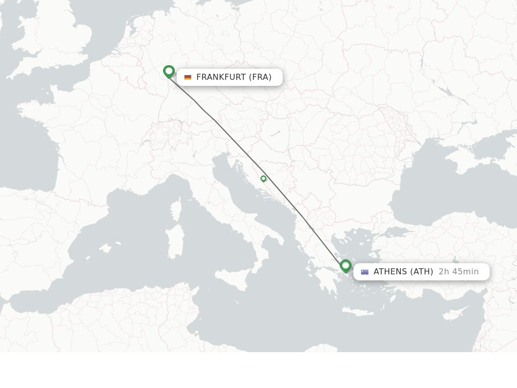 Flights from Frankfurt to Athens route map
