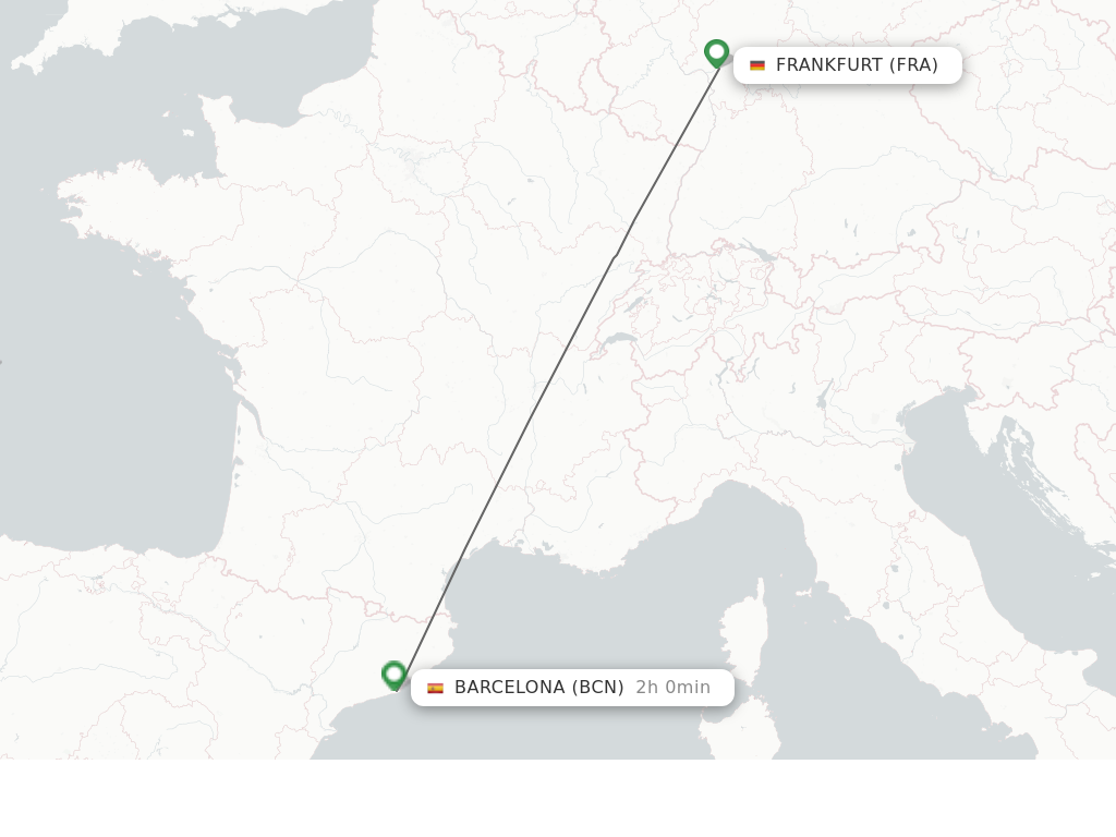 Flights from Frankfurt to Barcelona route map