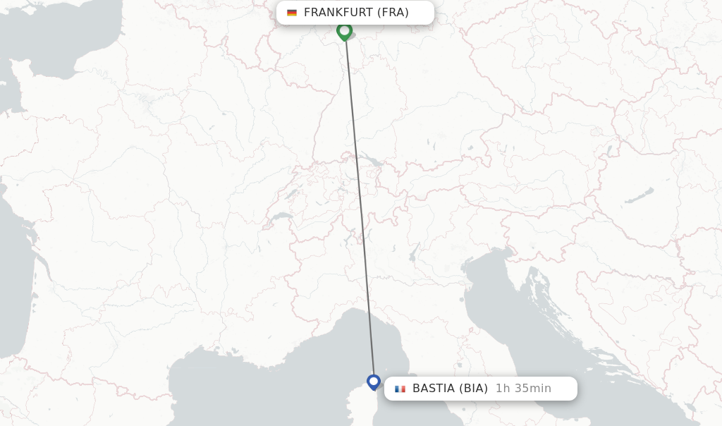 Flights from Frankfurt to Bastia route map