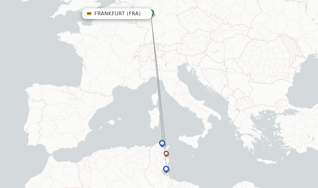 Route map with flights from Frankfurt with Nouvelair