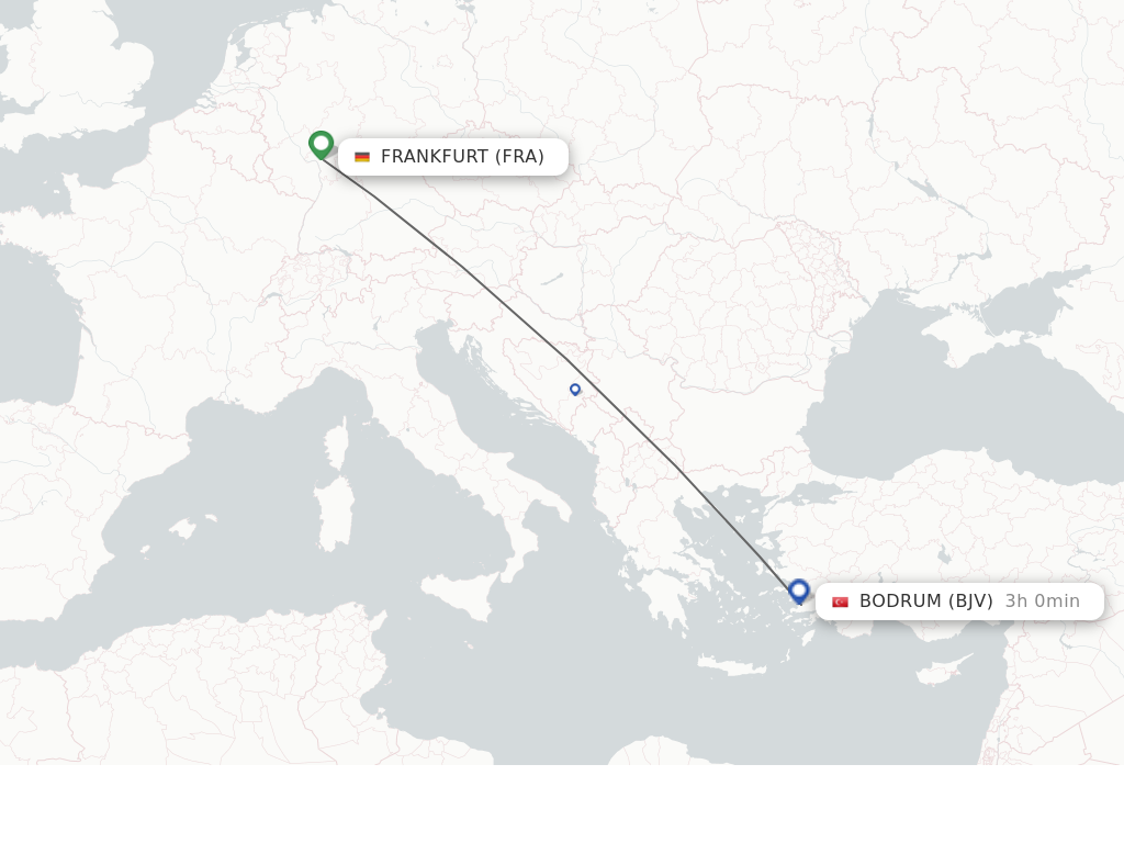 Flights from Frankfurt to Bodrum route map