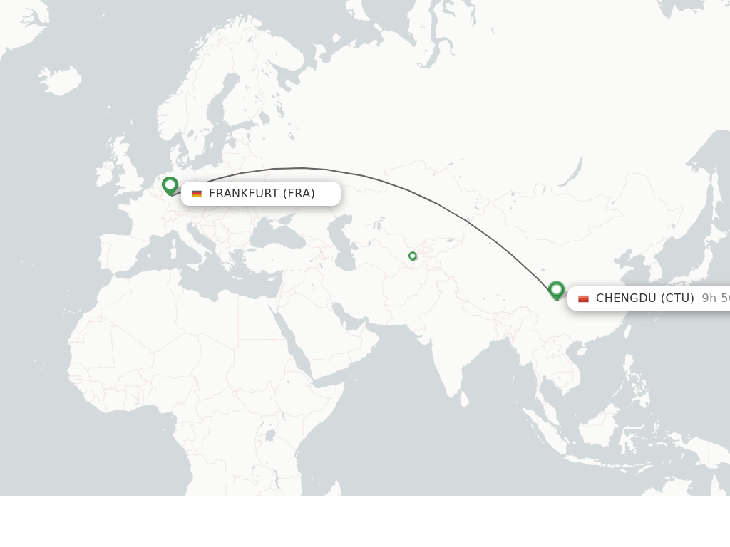 Flights from Frankfurt to Chengdu route map