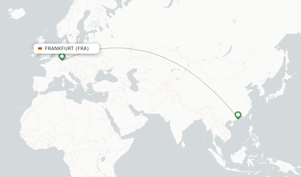 Route map with flights from Frankfurt with Cathay Pacific