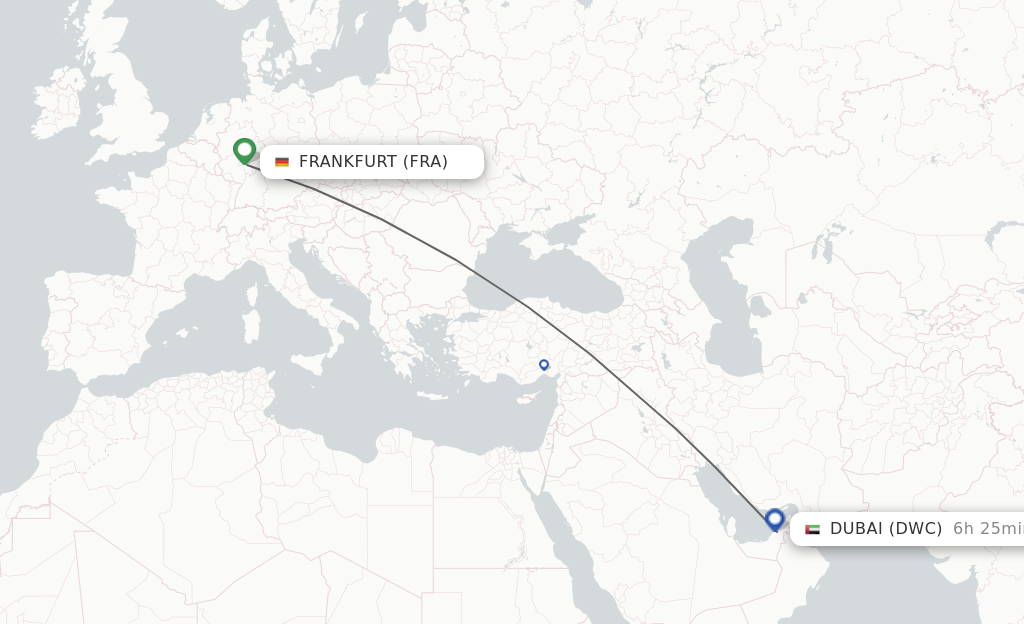 Flights from Frankfurt to Dubai route map