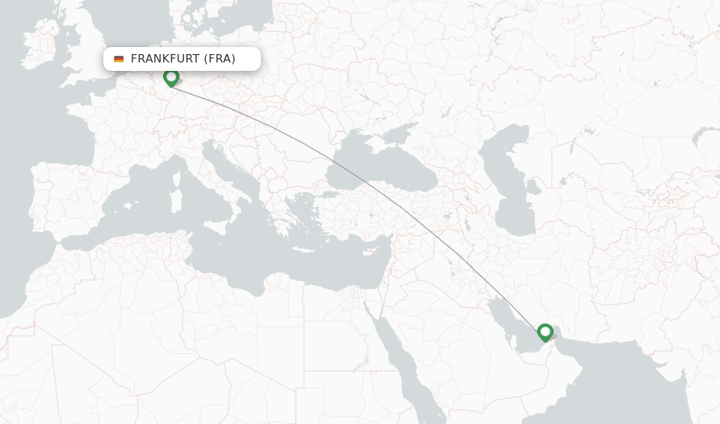 Route map with flights from Frankfurt with Emirates